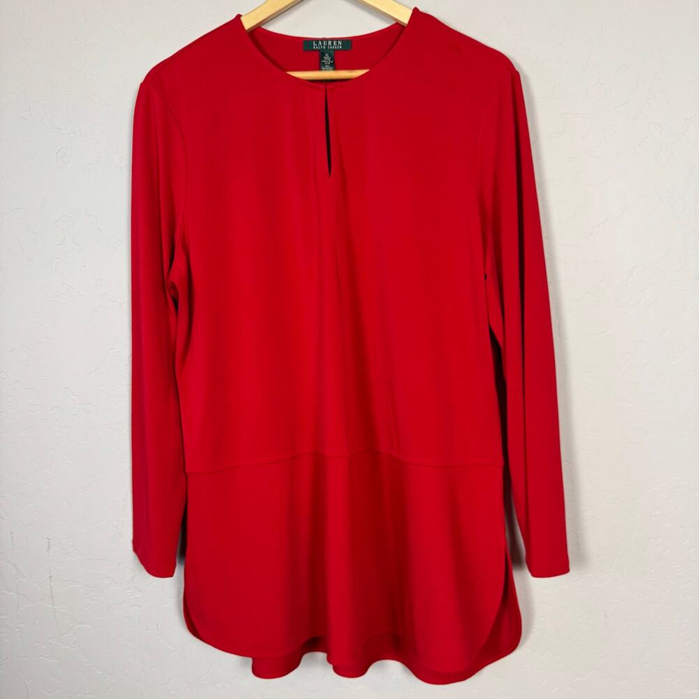 Lauren Ralph Lauren Womens Size XL Deed Red Long Sleeve Popover Top Keyhole Neck